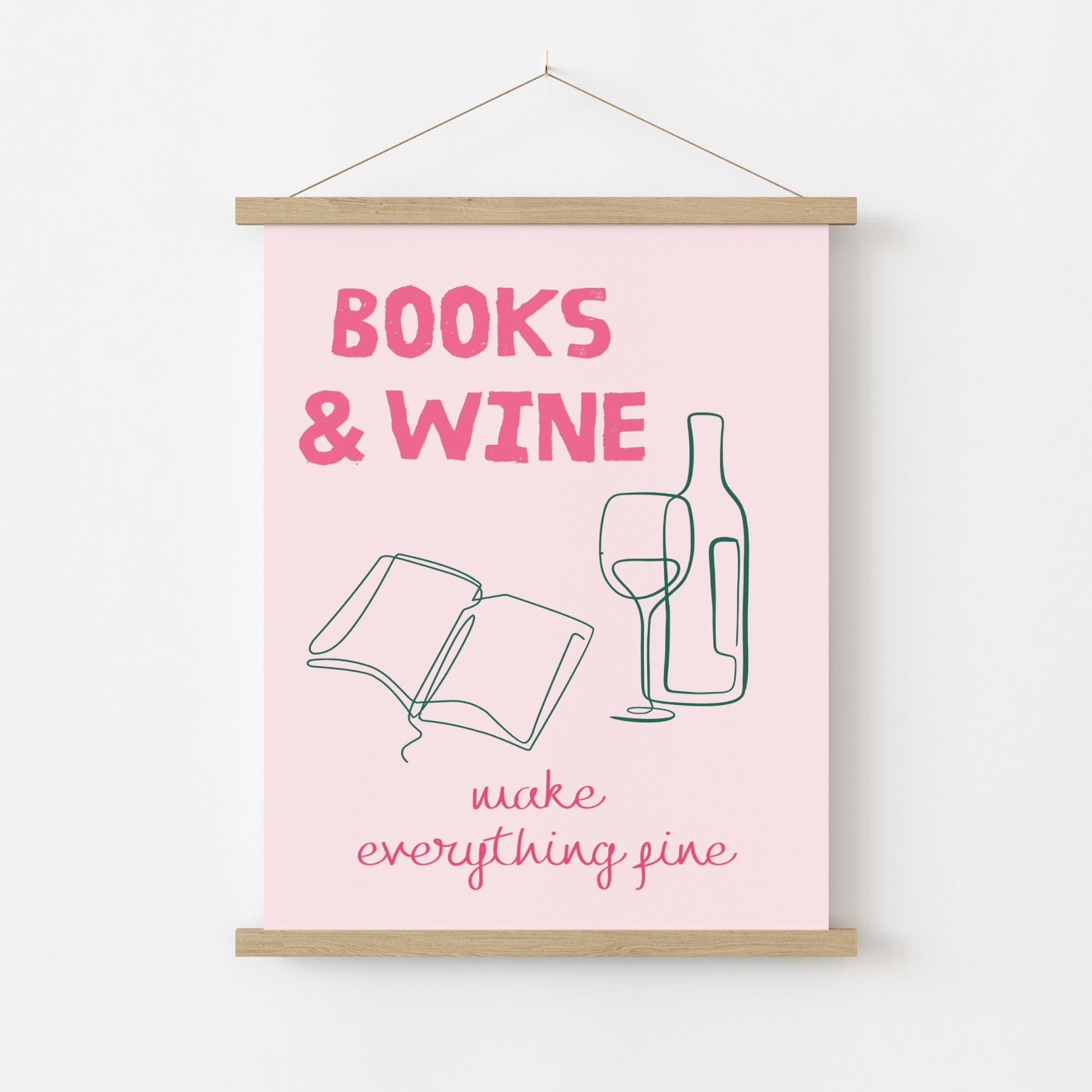 Books and Wine - Bookish Pink Print
