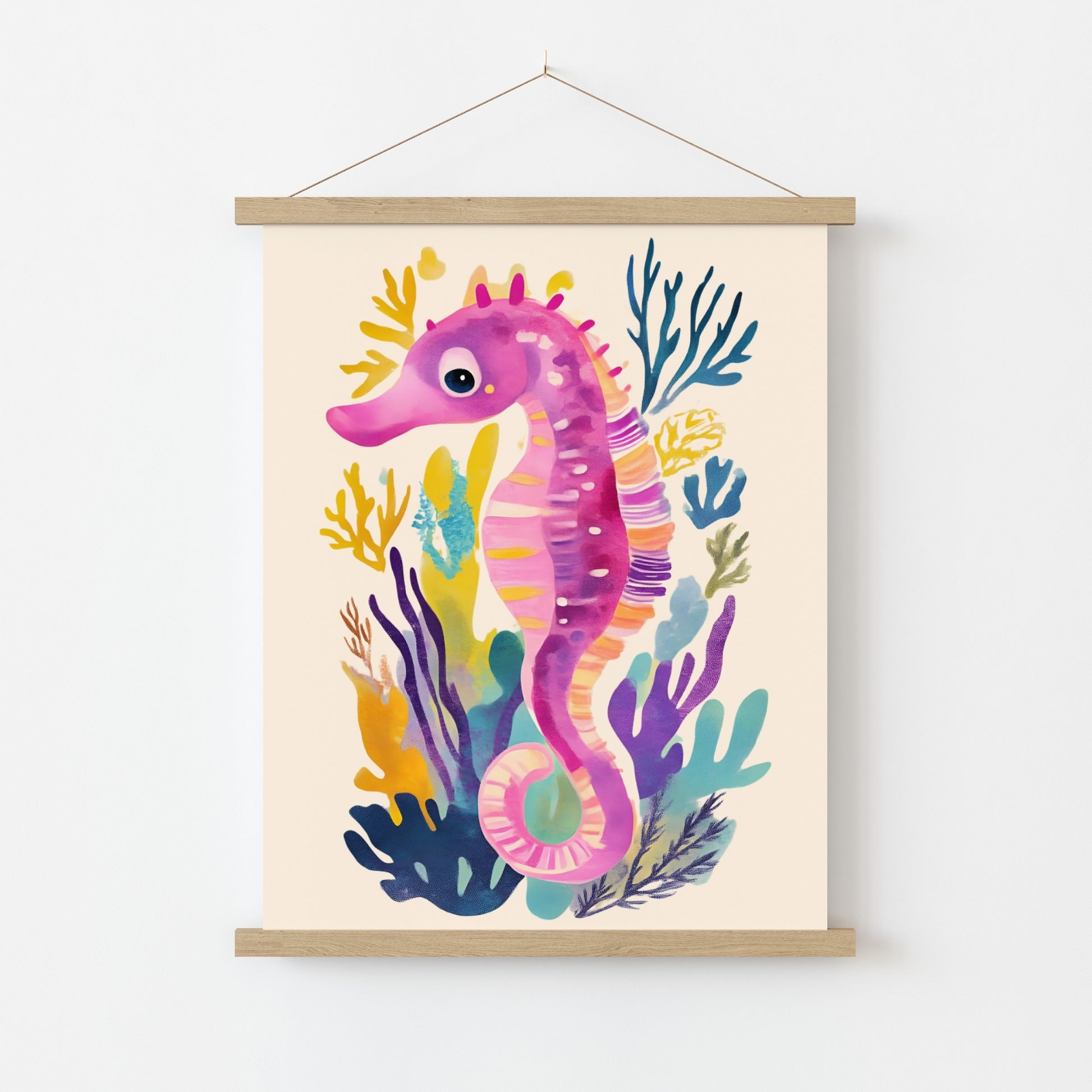 Pink Seahorse Wall Art – Colorful Ocean Print, Coastal Wall Decor