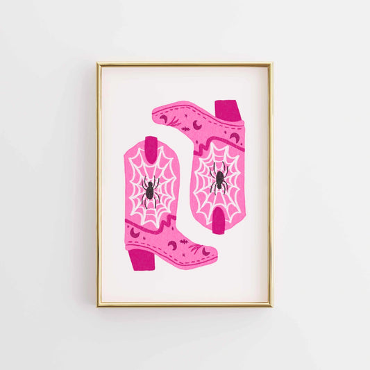 Cowgirl Spider Boots – Pink Halloween Print