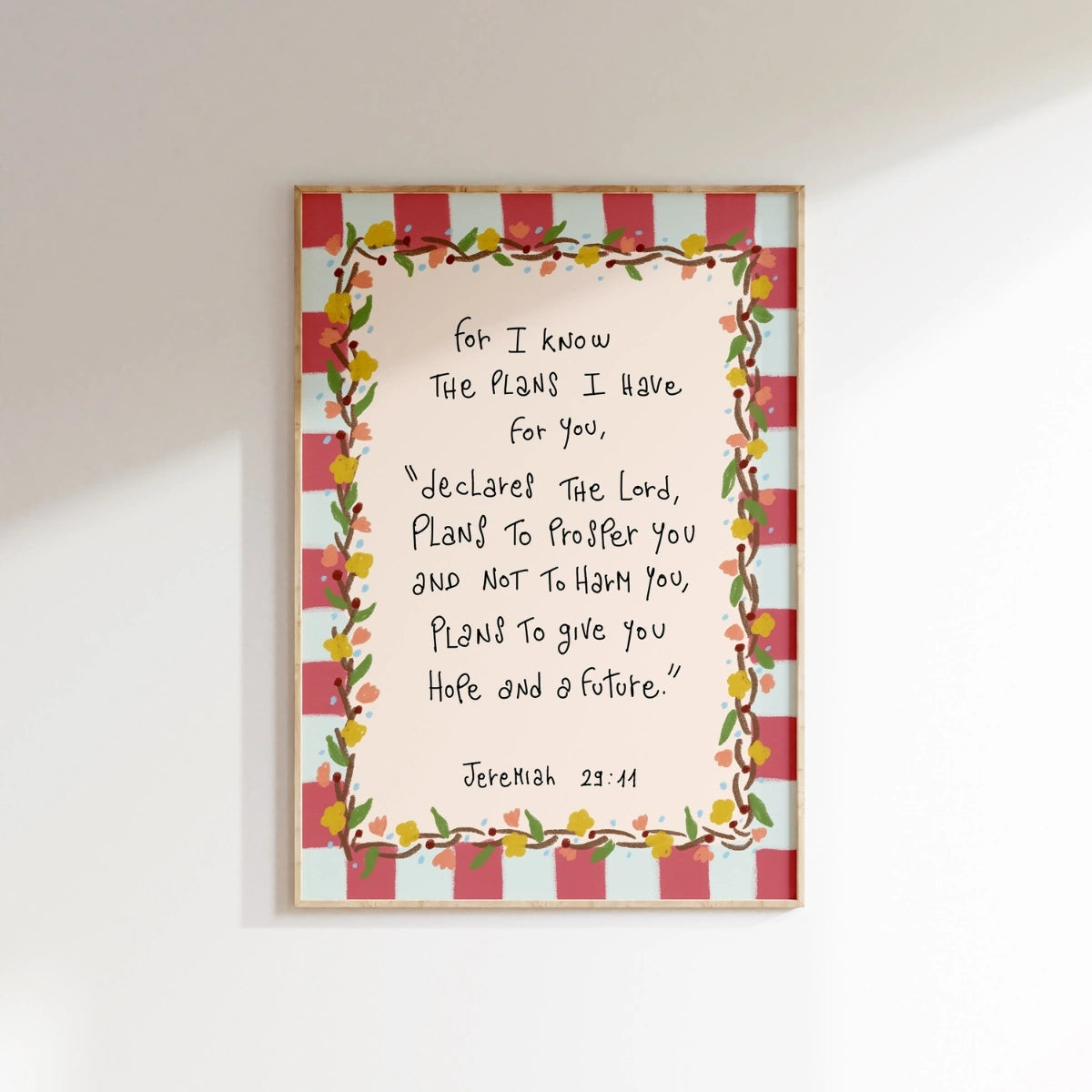 Jeremiah Scripture Print with Flowers, Christian Wall Decor