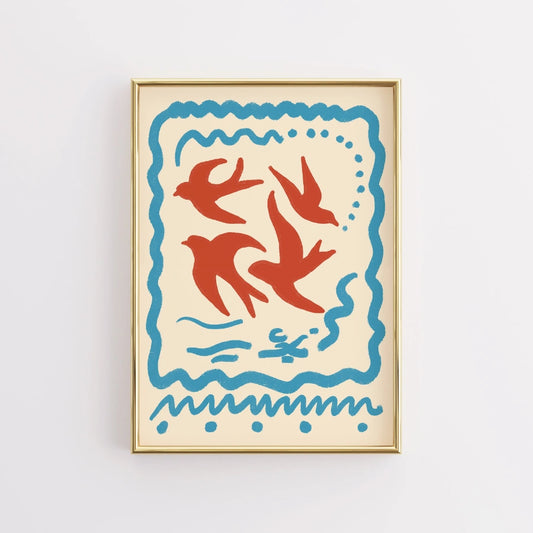 Swallow Birds Boho Wall Art – Bohemian Aesthetic Print