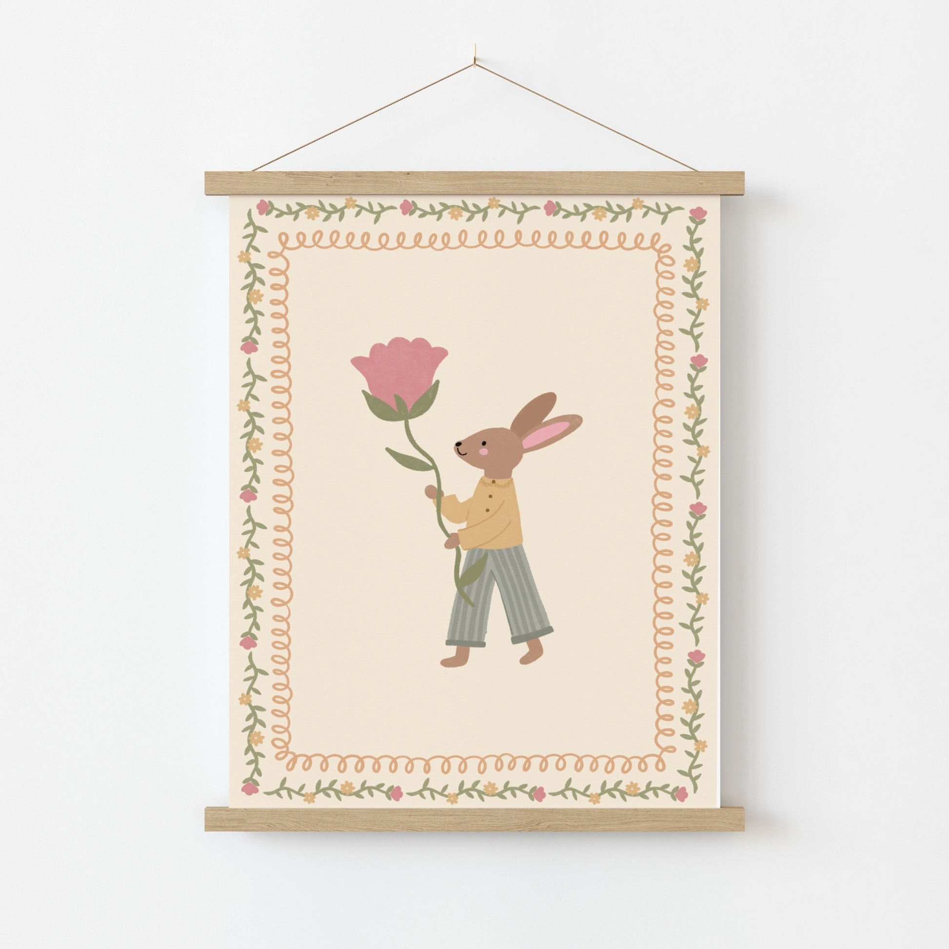 Floral Bunny Nursery Wall Art, Whimsical Kids Decor