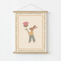 Floral Bunny Nursery Wall Art, Whimsical Kids Decor