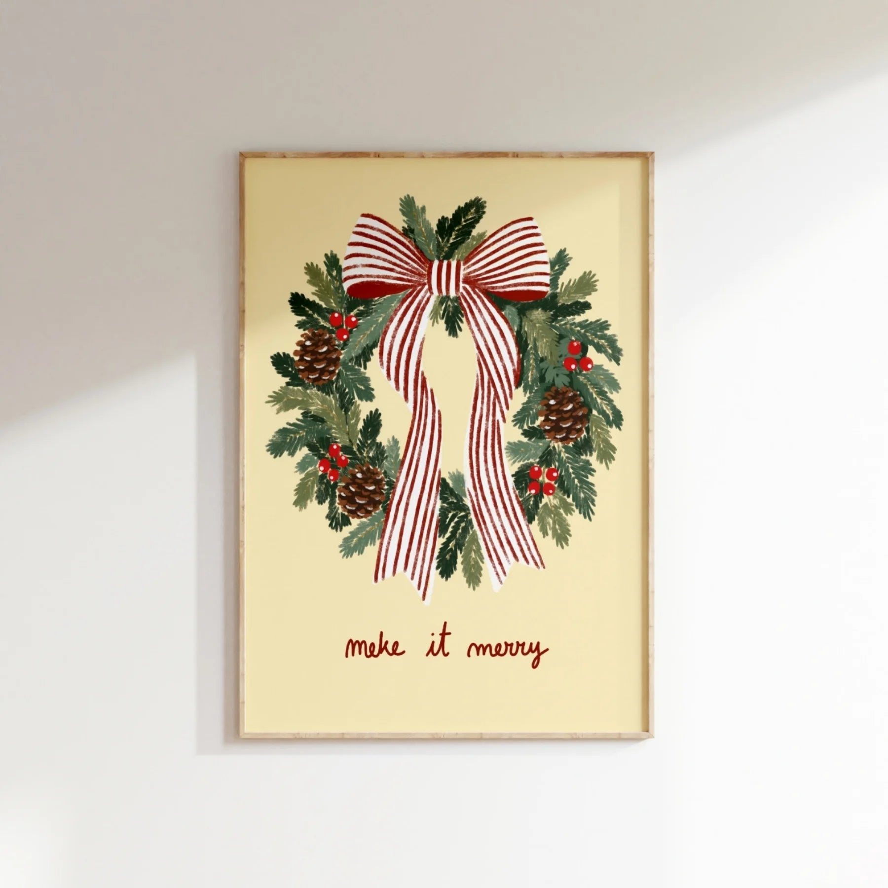 Christmas Wreath with Striped Bow – Weihnachtsposter