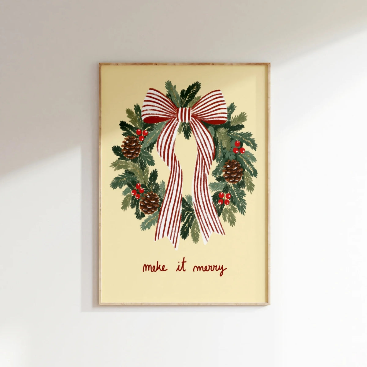 Christmas Wreath with Striped Bow – Póster de Navidad