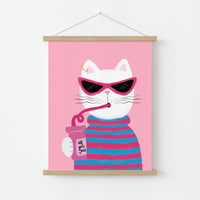 Cool Cat Wall Art – Funny Pink Cat Print