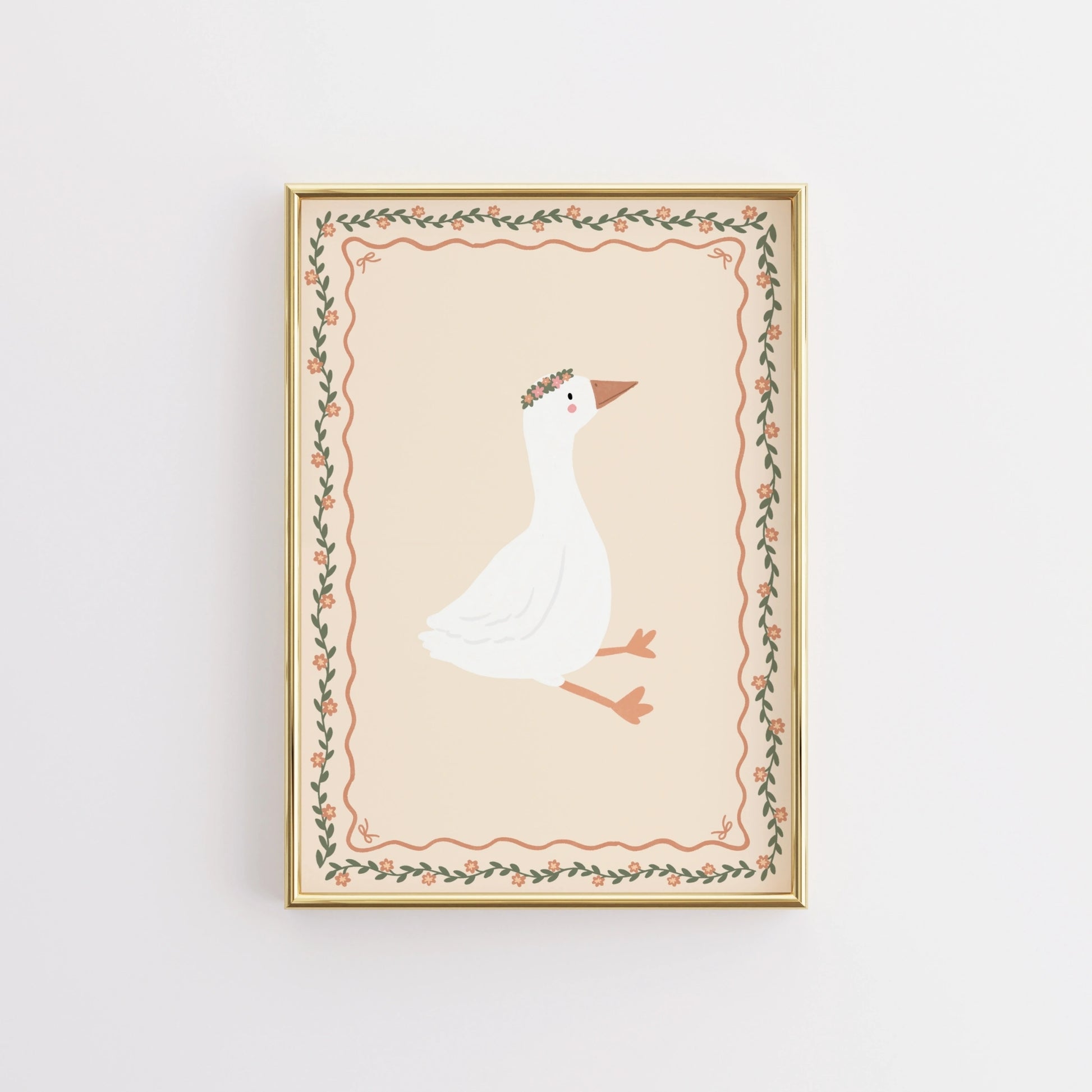 Floral Goose Nursery Wall Art, Whimsical Kids Decor