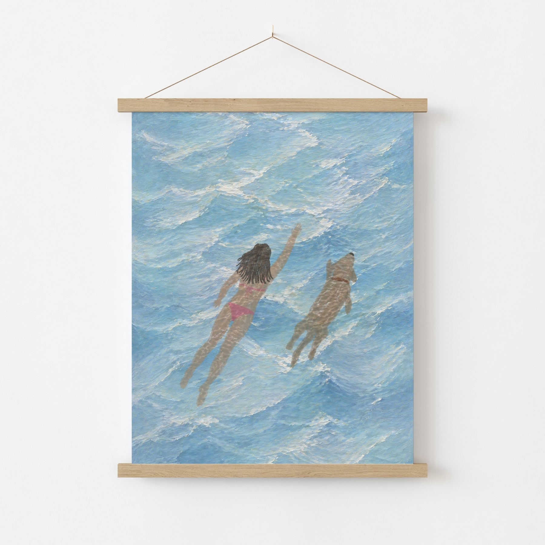 Swimming Girl With Dog Wall Art