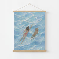 Swimming Girl With Dog Wall Art