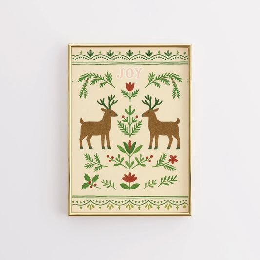 Joy Reindeer Christmas Print