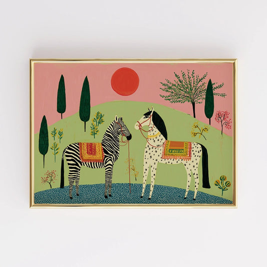 Boho Zebra and Horse Wall Art – Colorful Bohemian Animal Print