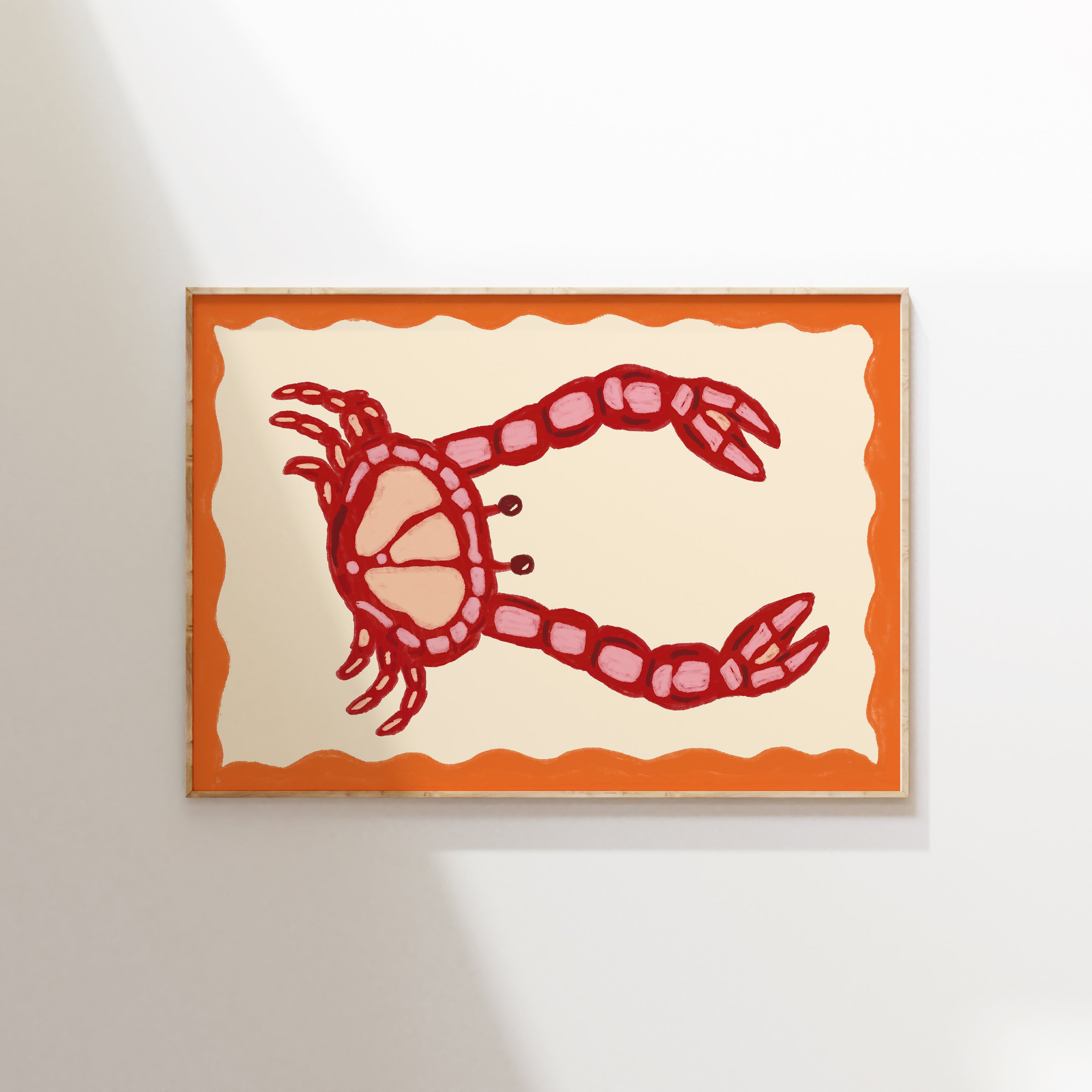 Impresión de arte de pared de cangrejo rojo, decoración costera de pared