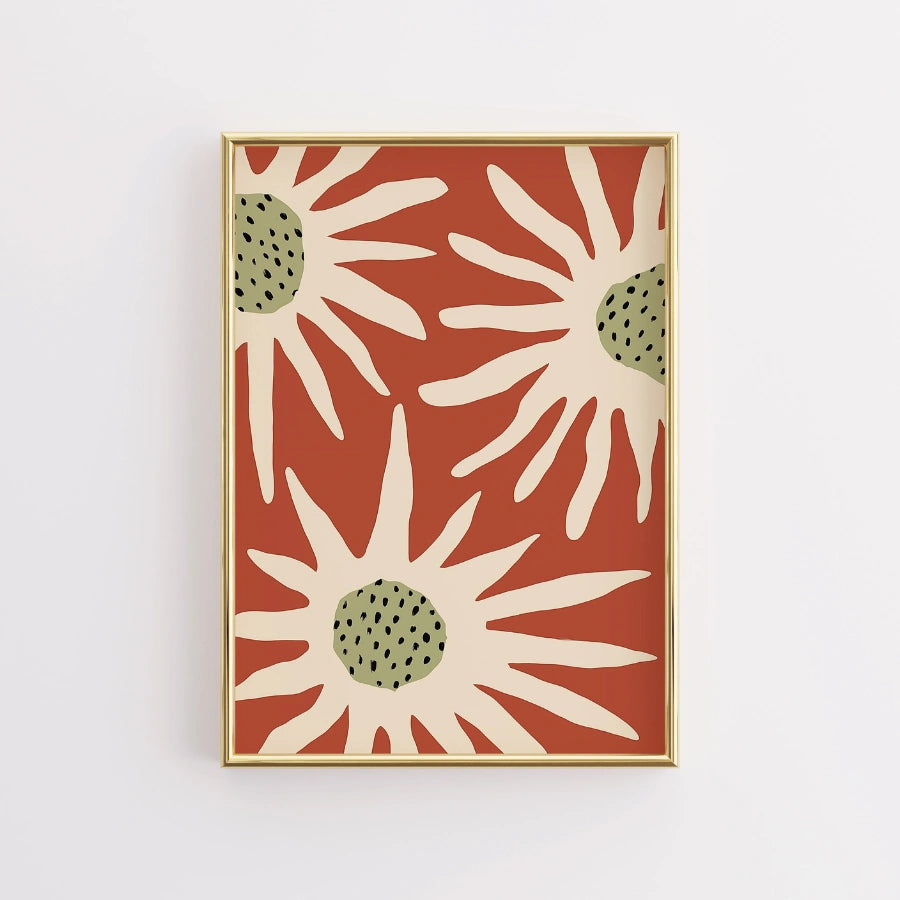 Terracotta Flower Wall Art – Abstract Modern Sunburst Print