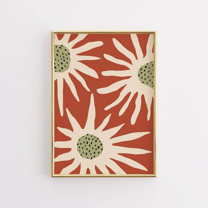Terracotta Flower Wall Art – Abstract Modern Sunburst Print
