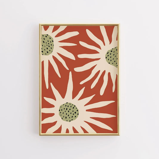 Terracotta Flower Wall Art – Abstract Modern Sunburst Print