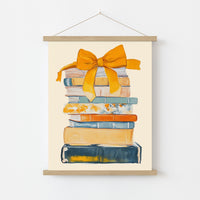 Book Stack with Orange Bow – Colorful Bookish Wall Art