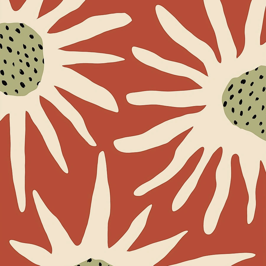 Terracotta Flower Wall Art – Abstract Modern Sunburst Print
