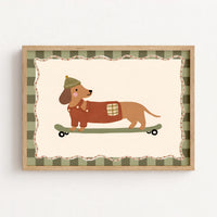 Dachshund on Skateboard with Hat – Poster per bambini