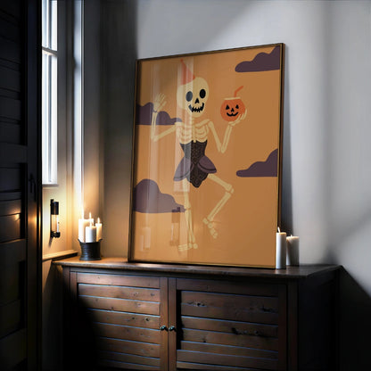 Dancing Skeleton Wall Art – Funny Halloween Print