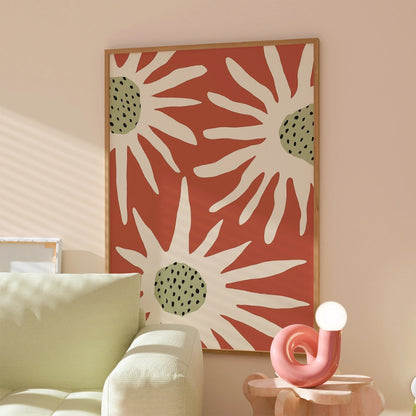 Terracotta Flower Wall Art – Abstract Modern Sunburst Print