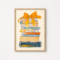 Book Stack with Orange Bow – Colorful Bookish Wall Art