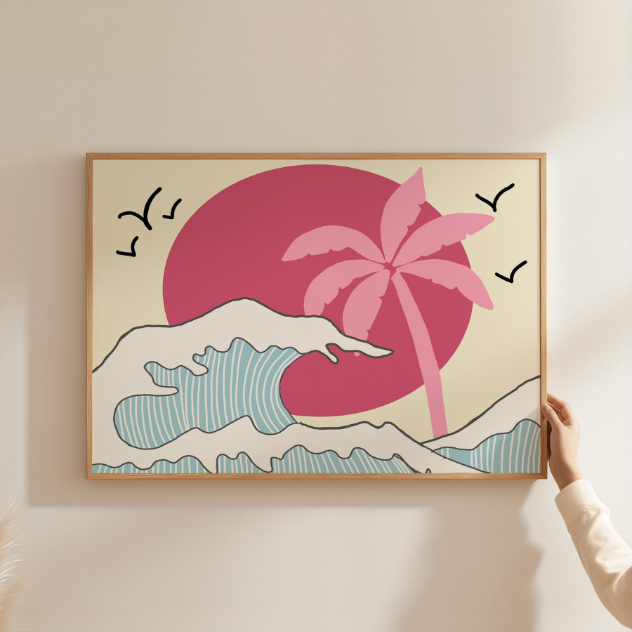 Tropical Wave Print – Retro Coastal Wall Art