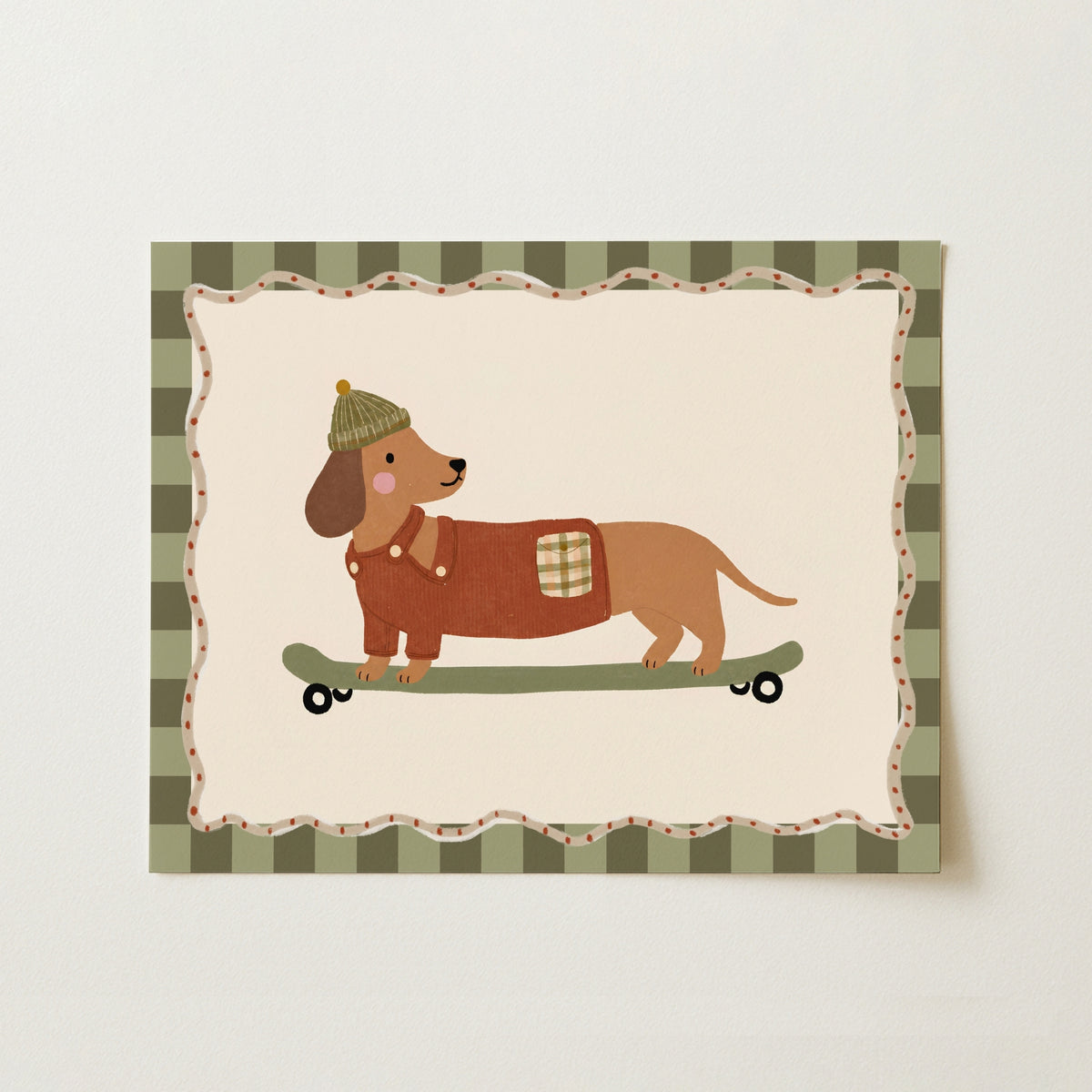 Dachshund on Skateboard with Hat – Poster per bambini