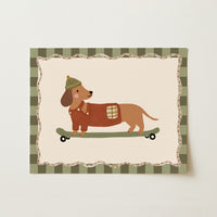Dachshund on Skateboard with Hat – Poster per bambini