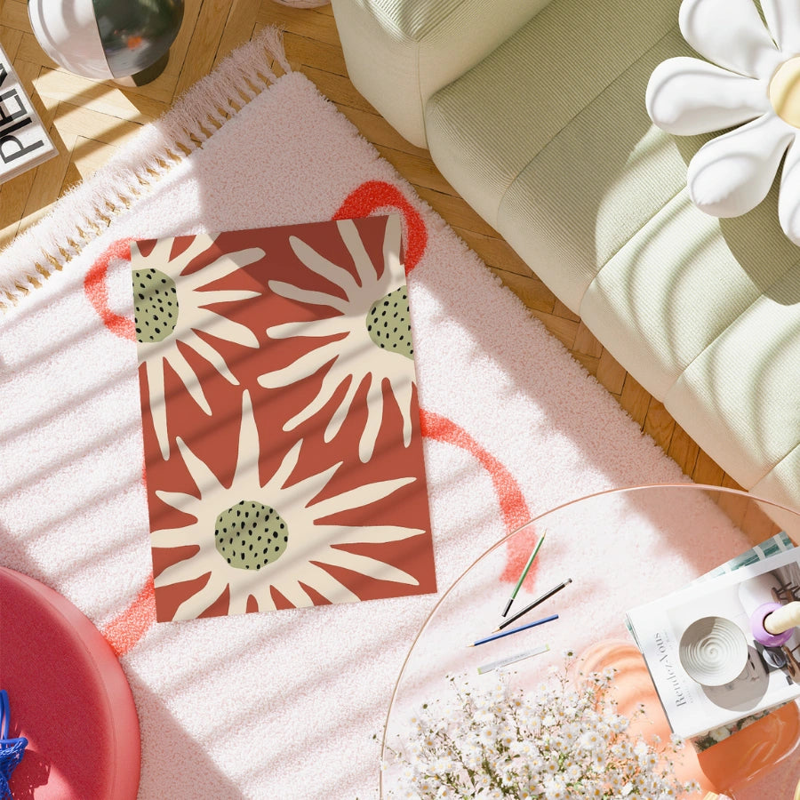 Terracotta Flower Wall Art – Abstract Modern Sunburst Print