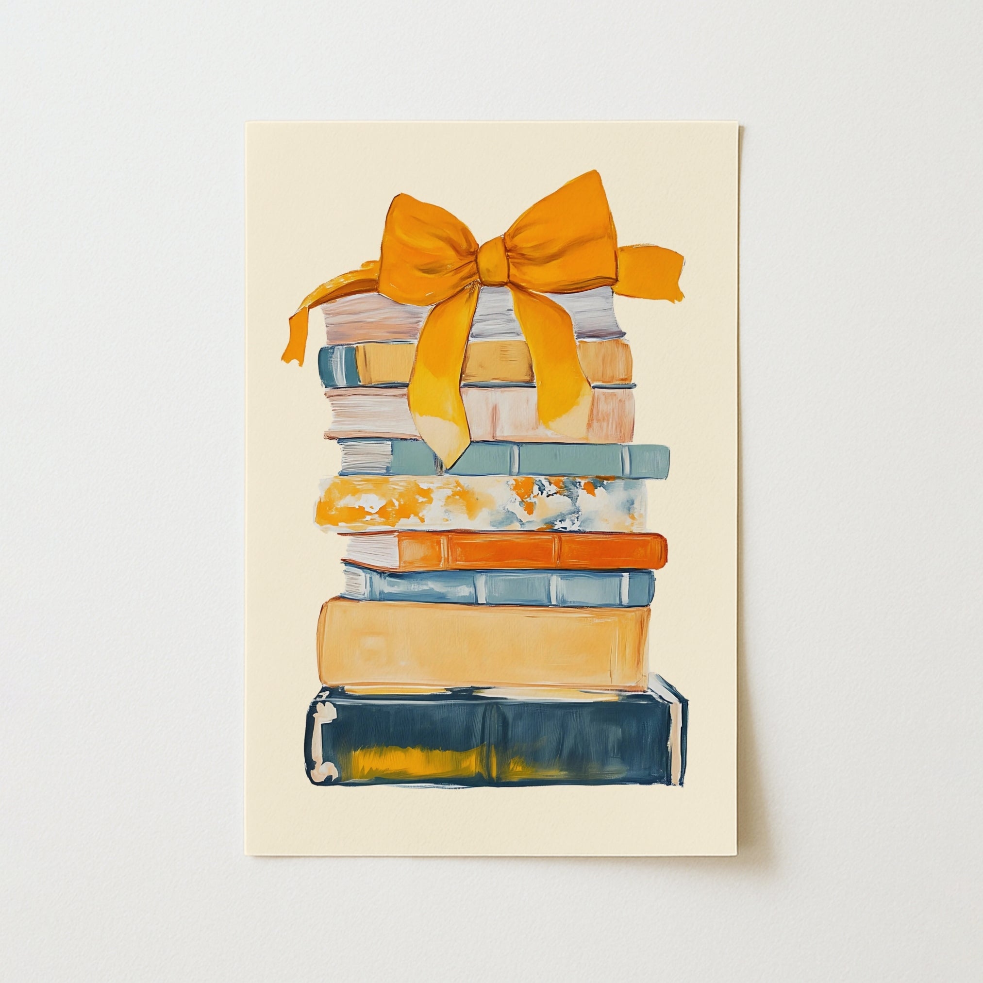 Book Stack with Orange Bow – Colorful Bookish Wall Art