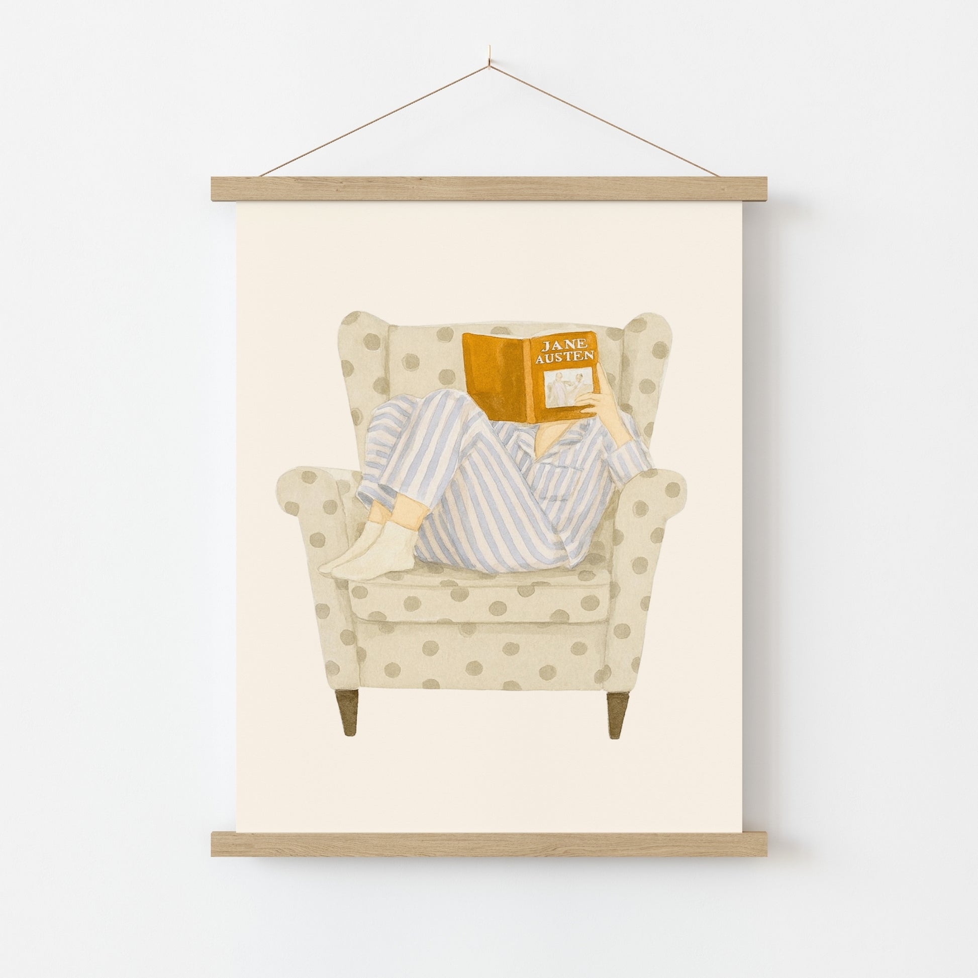 Jane Austen Reading Print – Cozy Book Wall Art