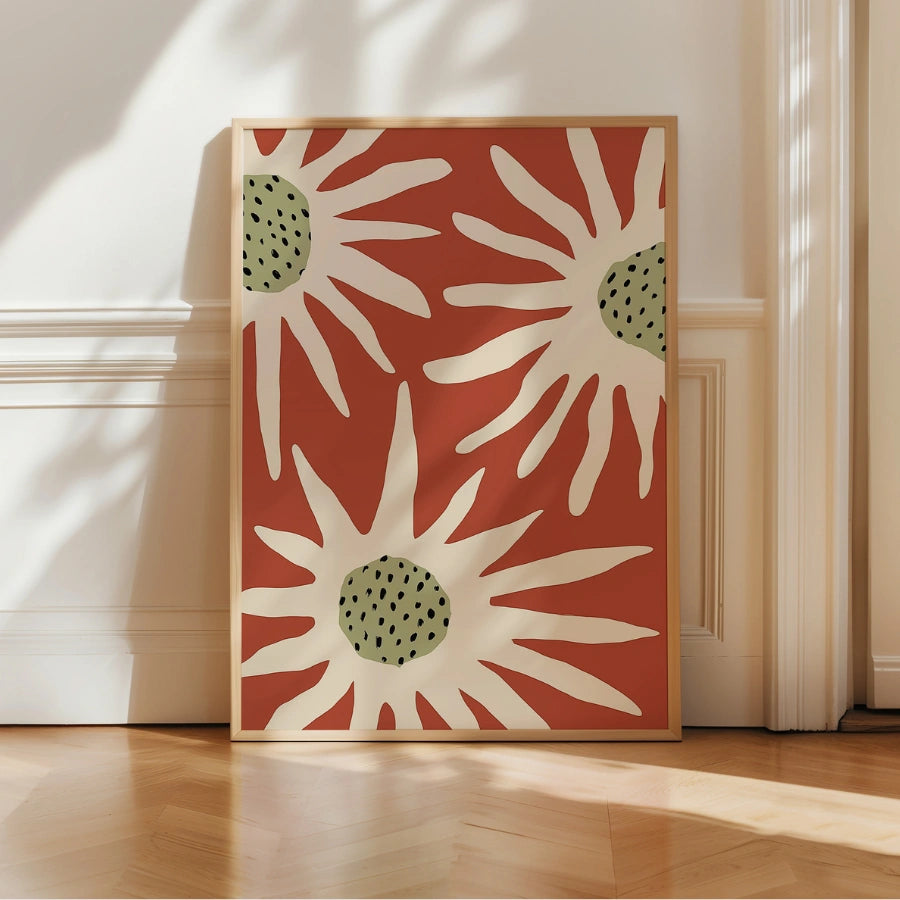 Terracotta Flower Wall Art – Abstract Modern Sunburst Print