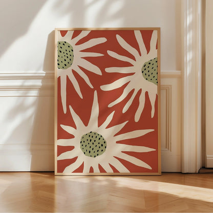 Terracotta Flower Wall Art – Abstract Modern Sunburst Print