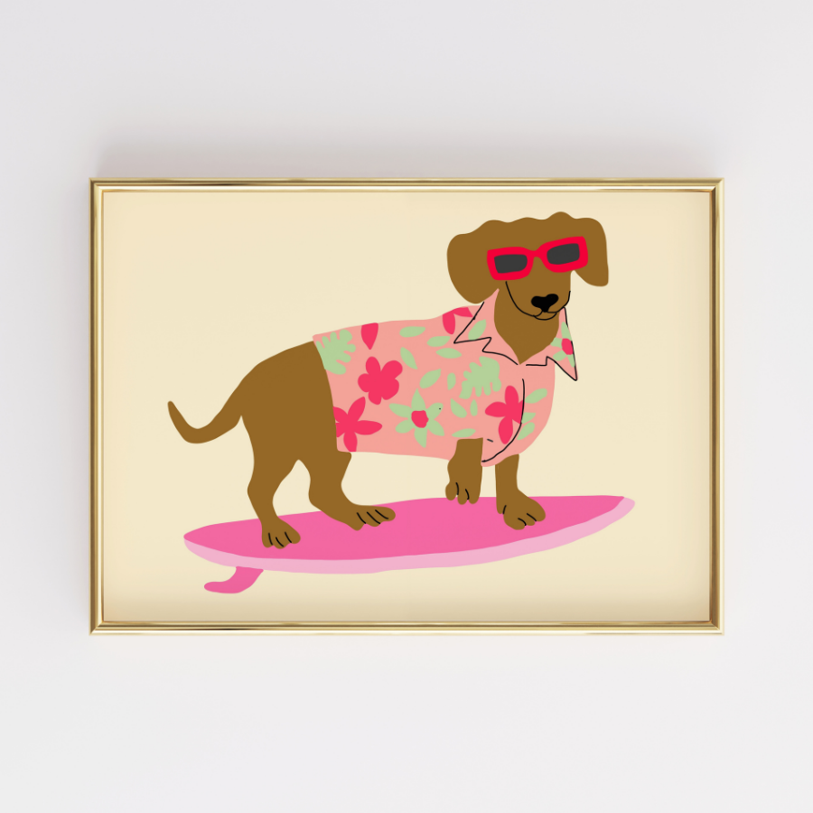 Surf Dog Print – Funny Tropical Wall Art