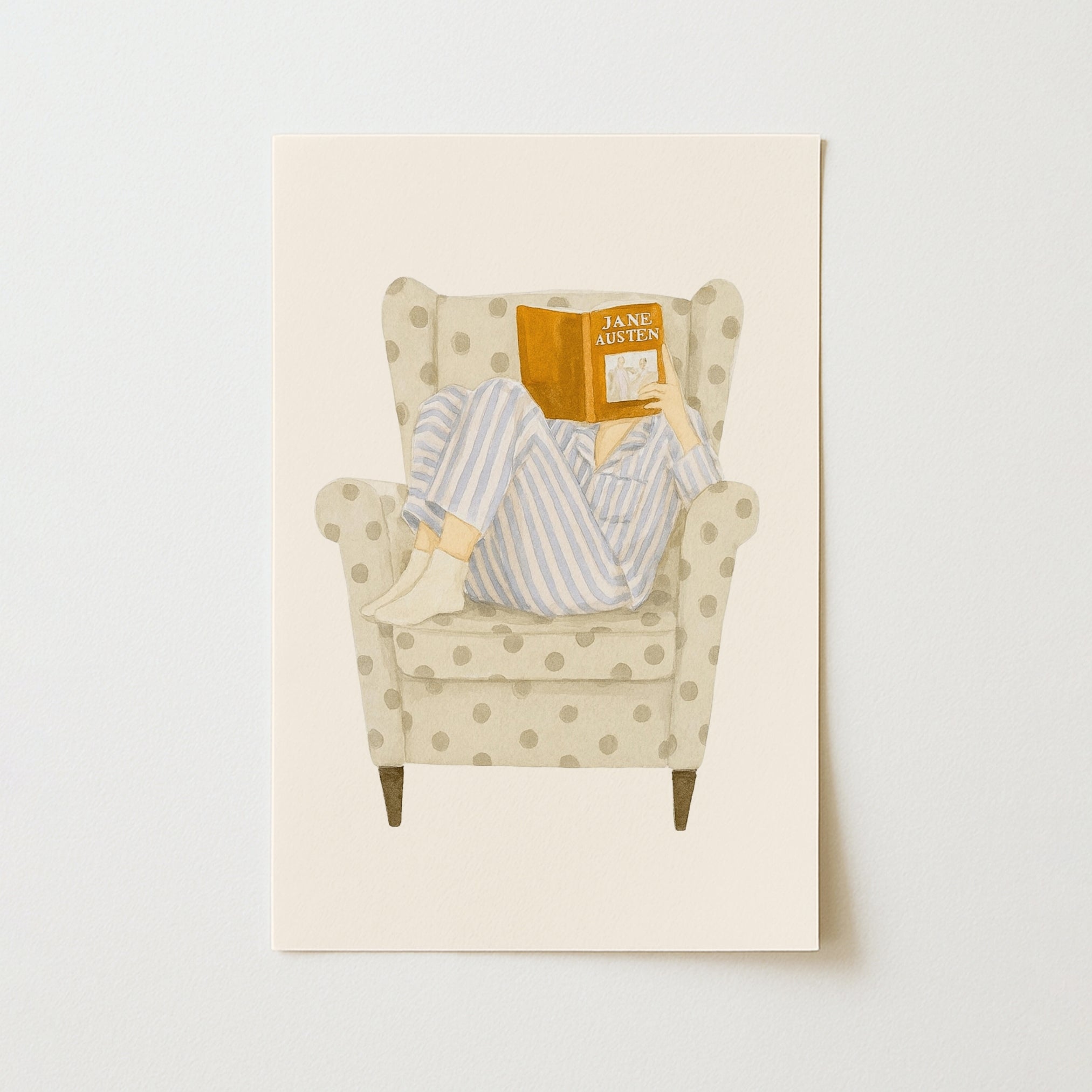 Jane Austen Reading Print – Cozy Book Wall Art