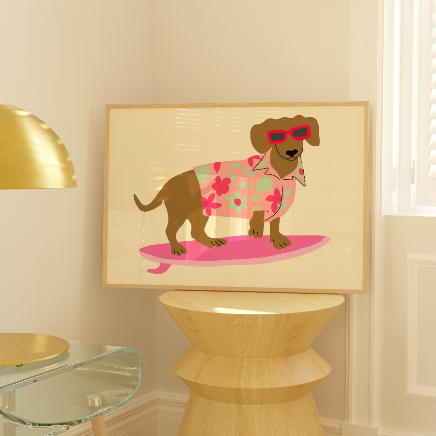 Surf Dog Print – Funny Tropical Wall Art