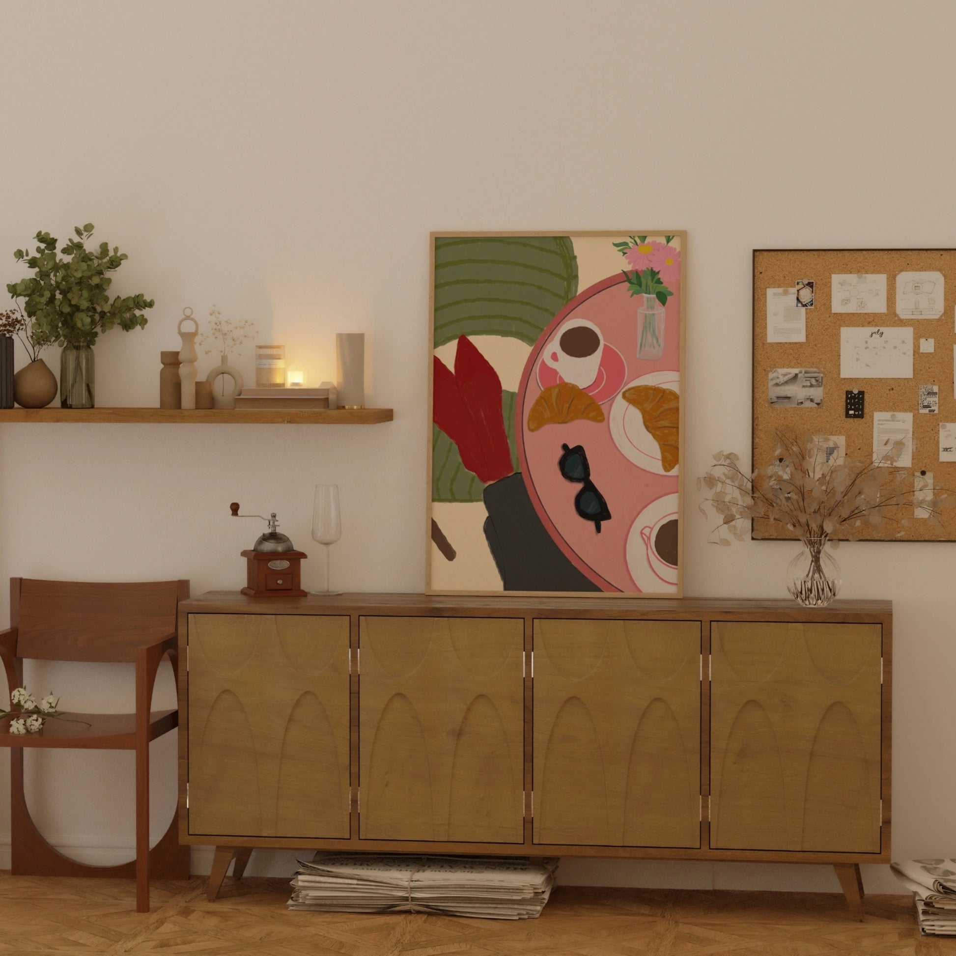 Decorazione murale per la tavola da pranzo italiana – Stampa di pasta, vino e cucina