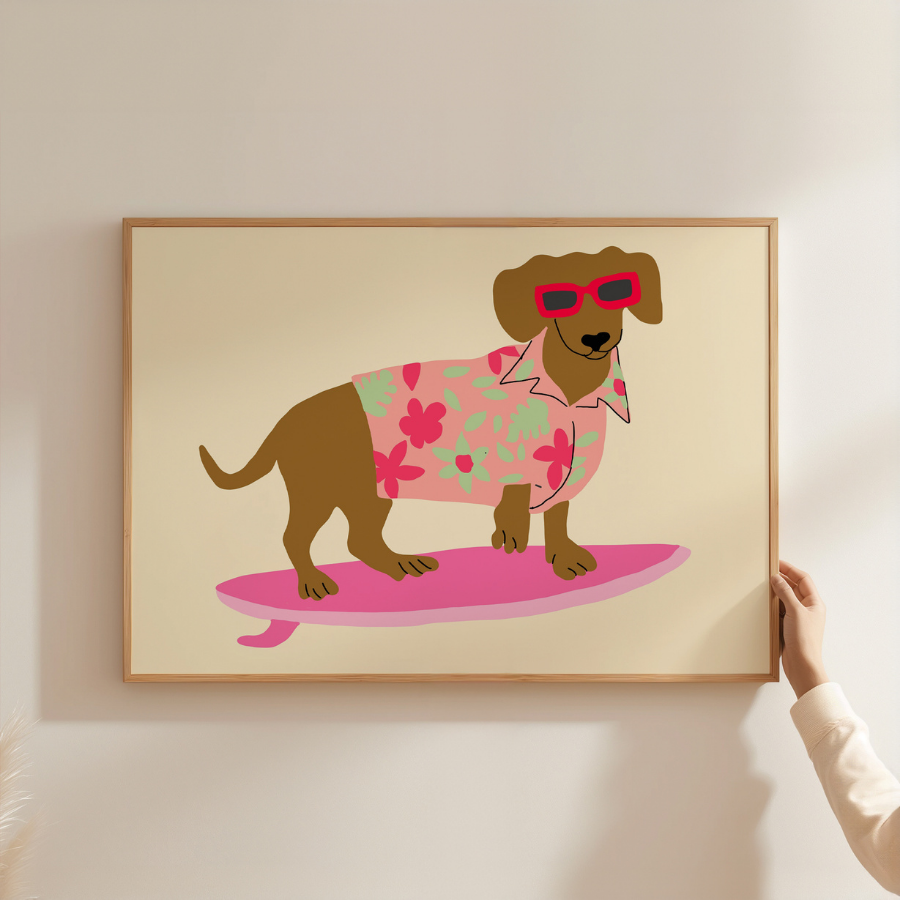 Surf Dog Print – Funny Tropical Wall Art