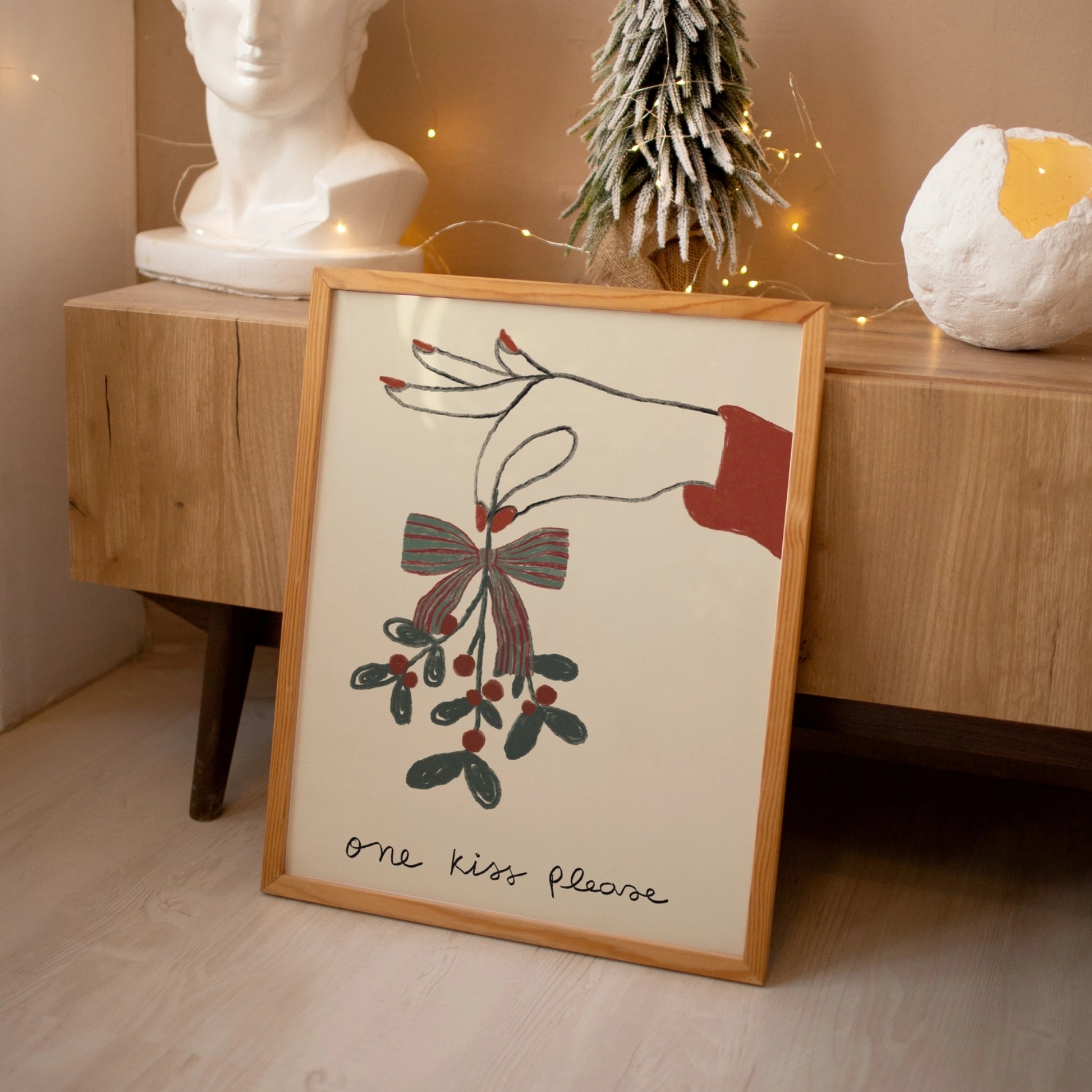 One Kiss Please Christmas Wall Art