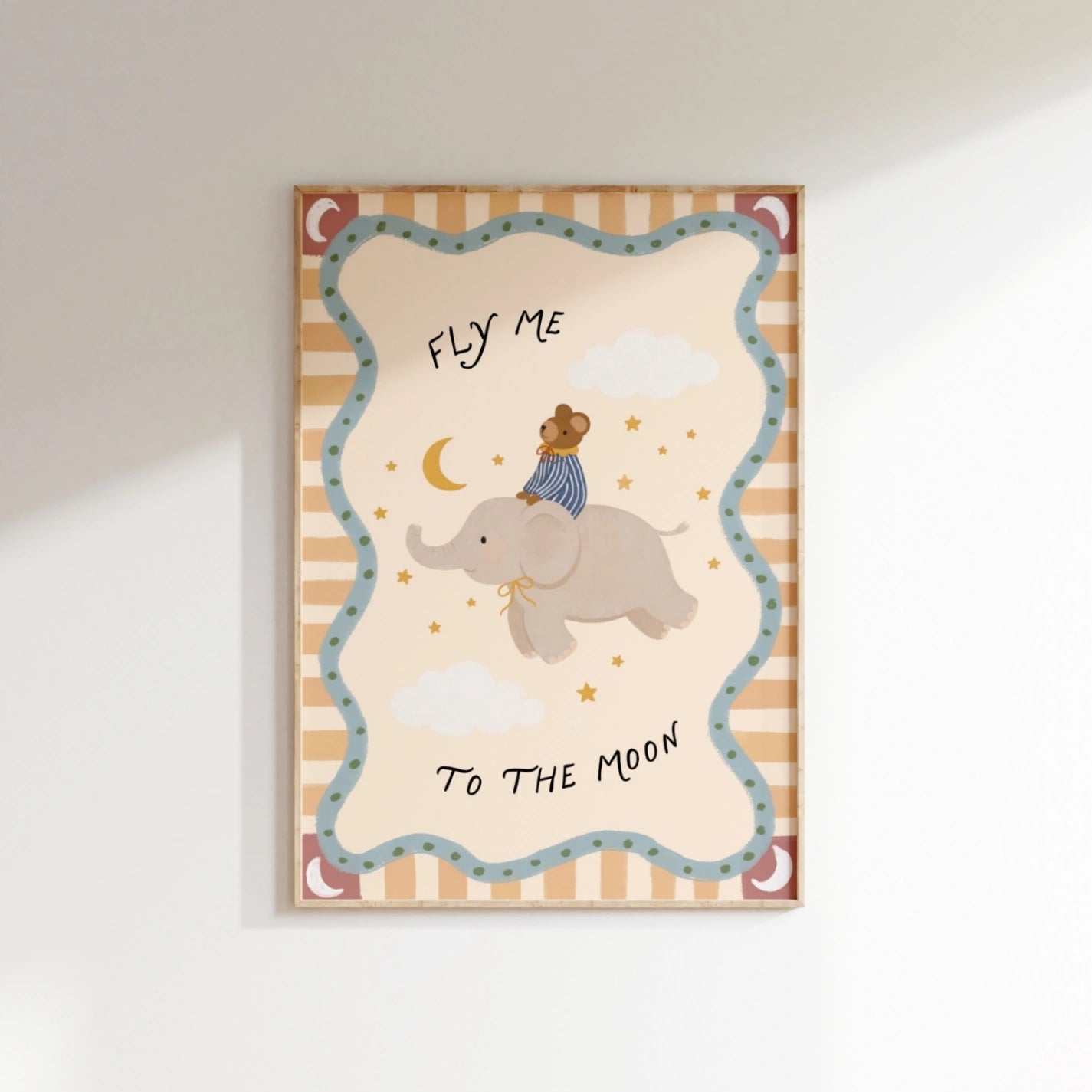 Fly Me to the Moon Nursery Print, Whimsical Kids Decor