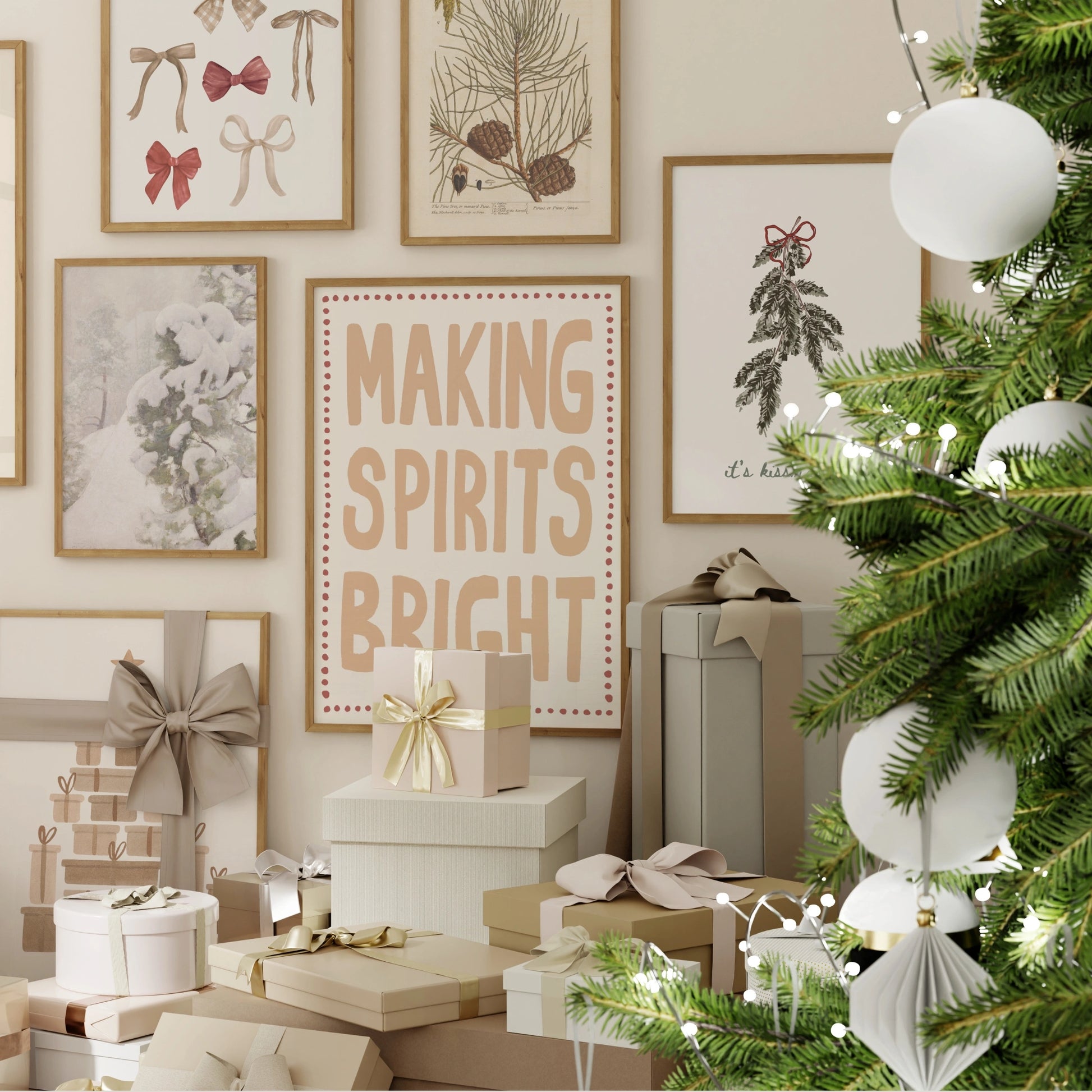 Set di 16 stampe natalizie neutre disegnate a mano