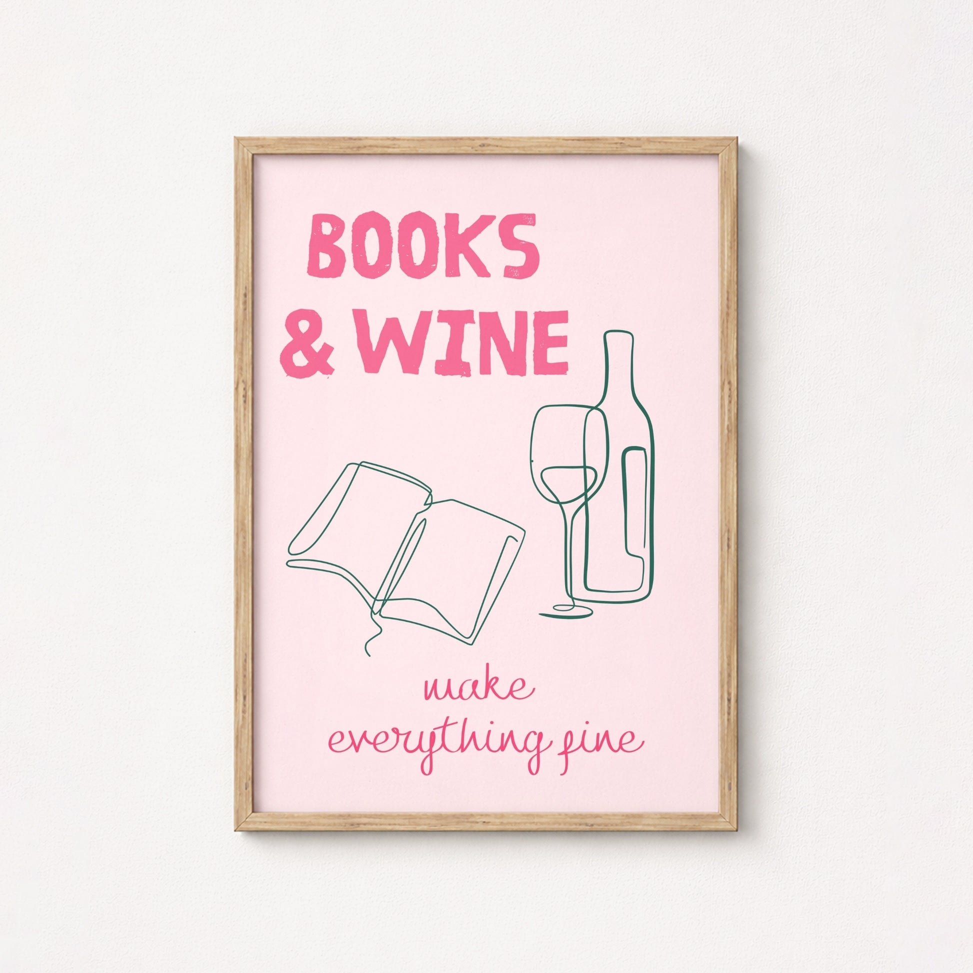 Books and Wine - Bookish Pink Print