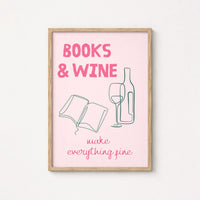 Books and Wine - Bookish Pink Print