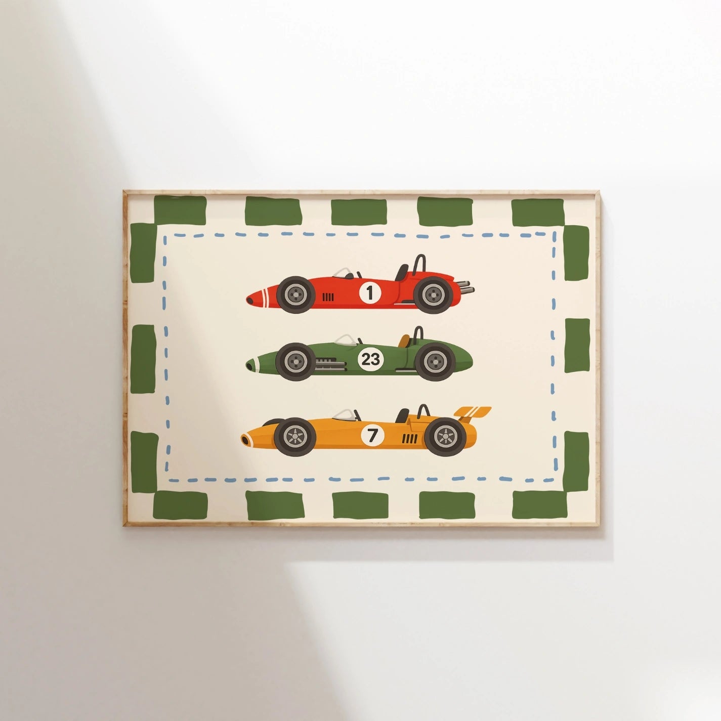 Vintage Race Cars Nursery Print, Kids Sports Wall Art