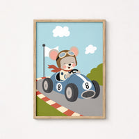 Race Car Mouse Nursery Print