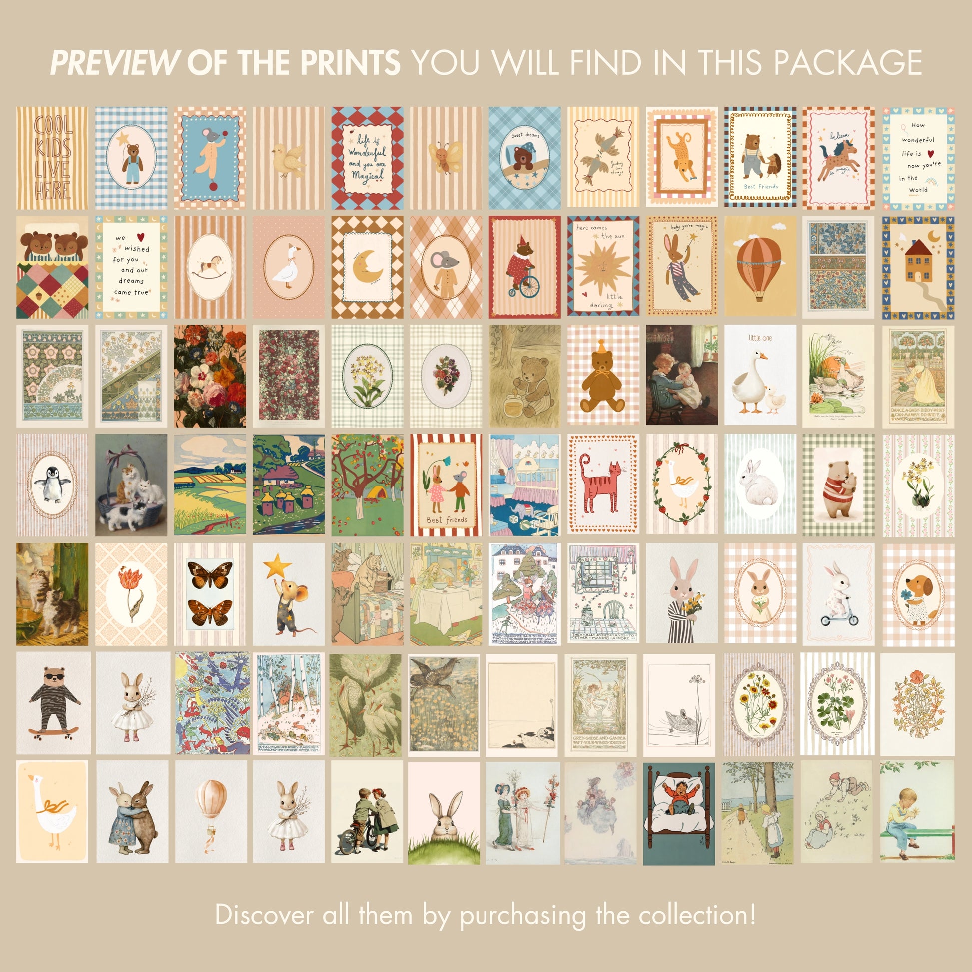 Handmade Vintage Nursery Decor, over 210 prints (Instant Download)