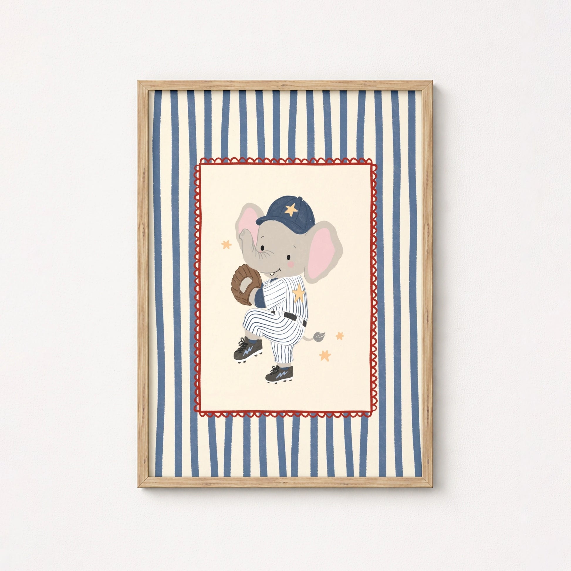 Baseball Elephant Nursery Print