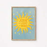 Jesus Is the Light of the World Wall Art – Christian Sun Illustration Print, Christian Wall Decor