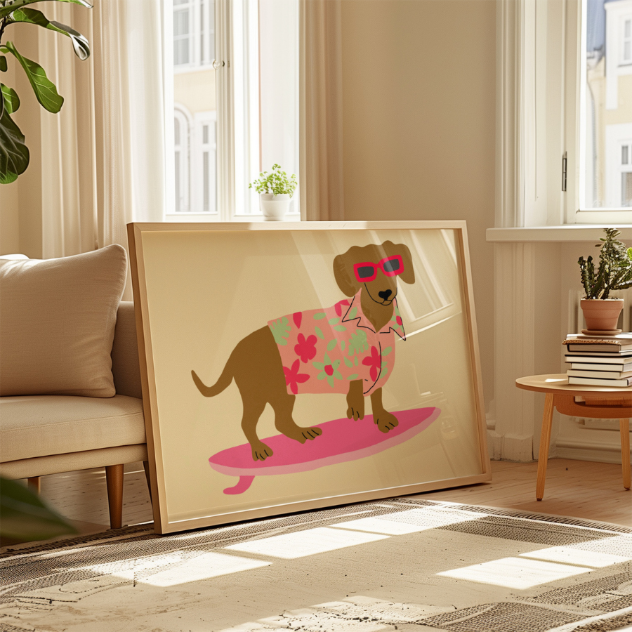 Surf Dog Print – Funny Tropical Wall Art