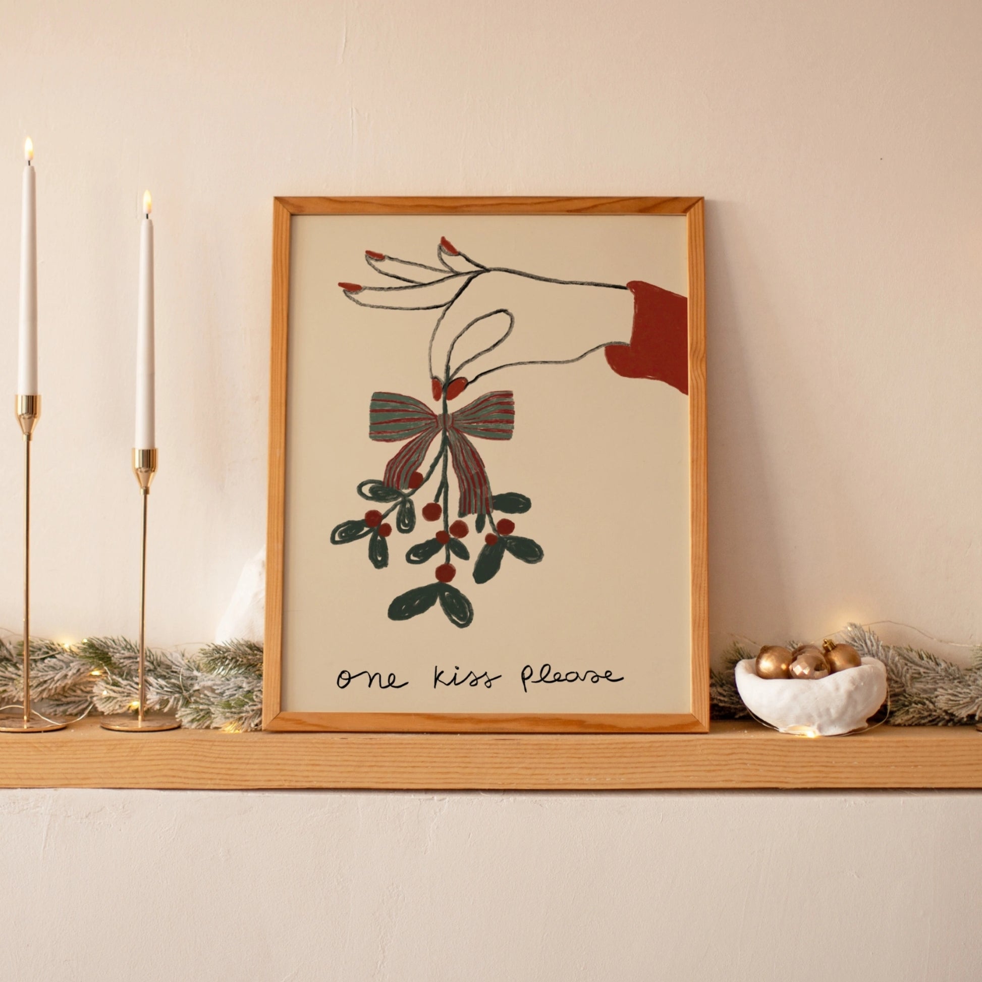 One Kiss Please Christmas Wall Art